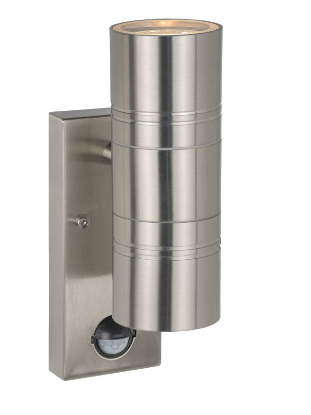 ARNE-LED SPOT MURAL EXTÉRIEUR Ø 6,3 CM LED GU10 2X5W 2700K IP44 CHROME DÉPOLI DETECTEUR