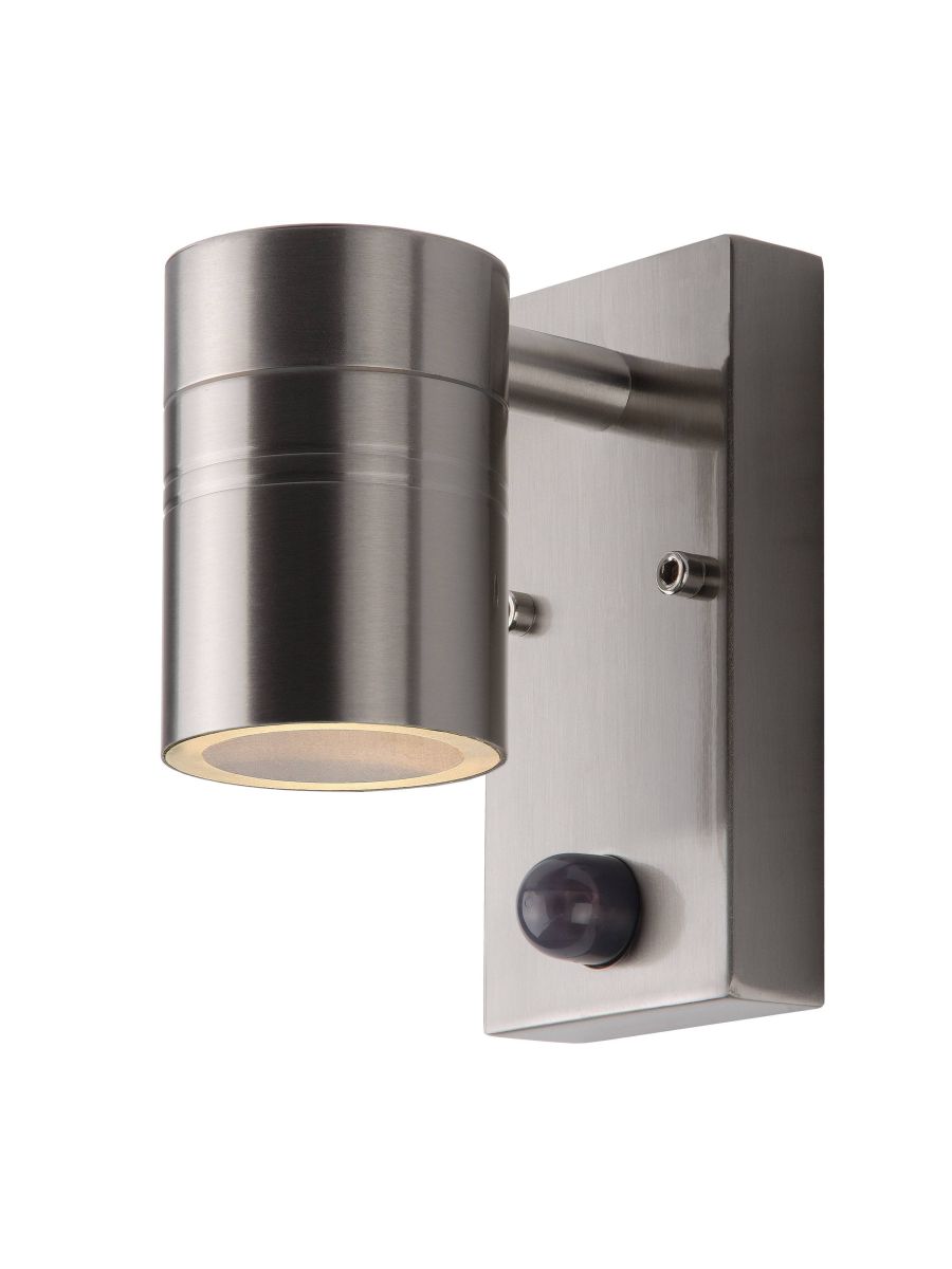 ARNE-LED SPOT MURAL EXTÉRIEUR Ø 6,3 CM LED GU10 1X5W 2700K IP44 CHROME DÉPOLI DETECTEUR