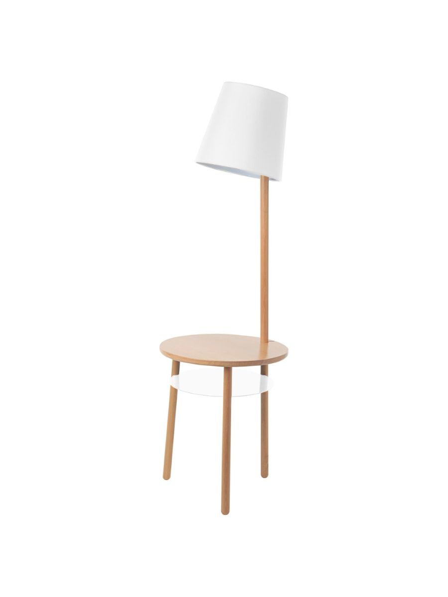 LAMPE GUERIDON JOSETTE, FRÊNE, ABAT-JOUR BLANC