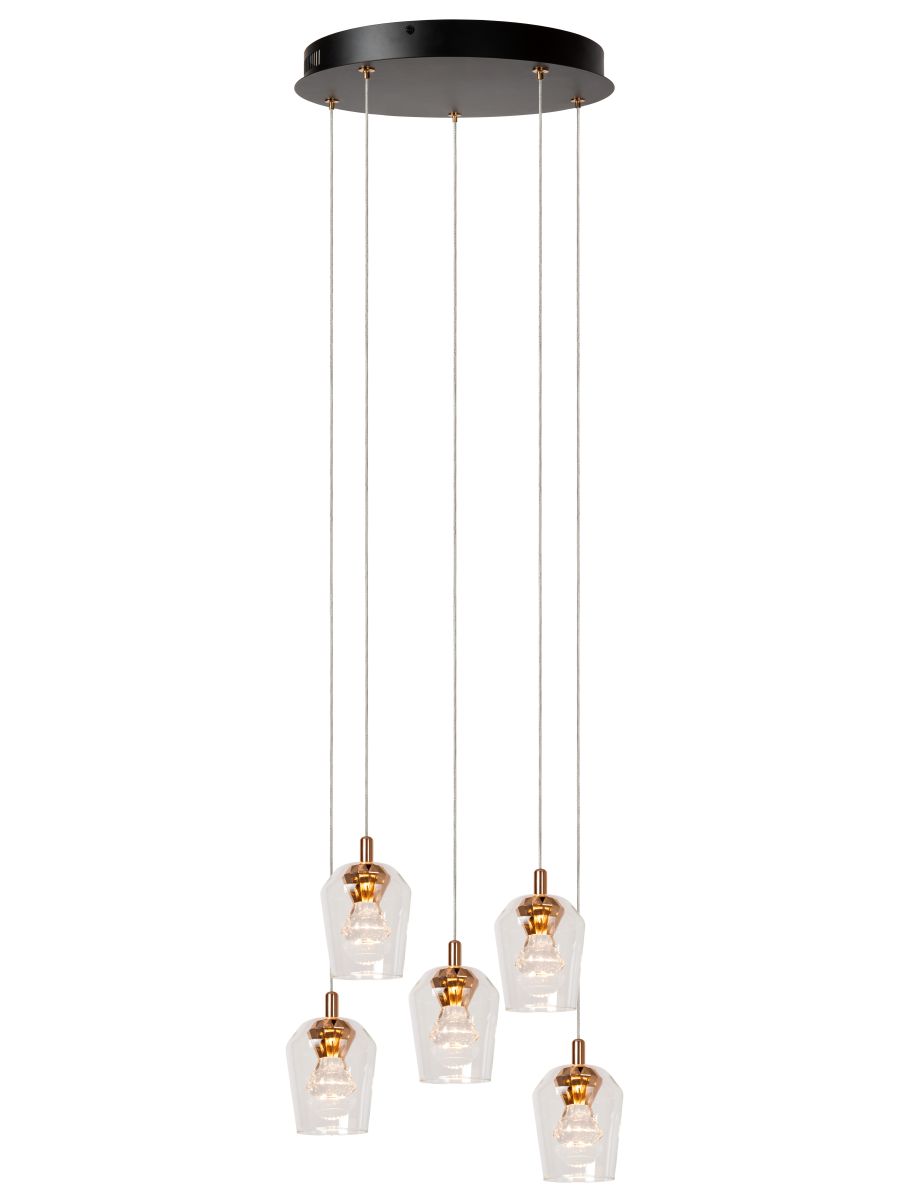 BERLIANE SUSPENSION Ø 34 CM LED DIM. 5X4W 2700K AVEC MODULE LED REMPLAÇABLE TRANSPARENT