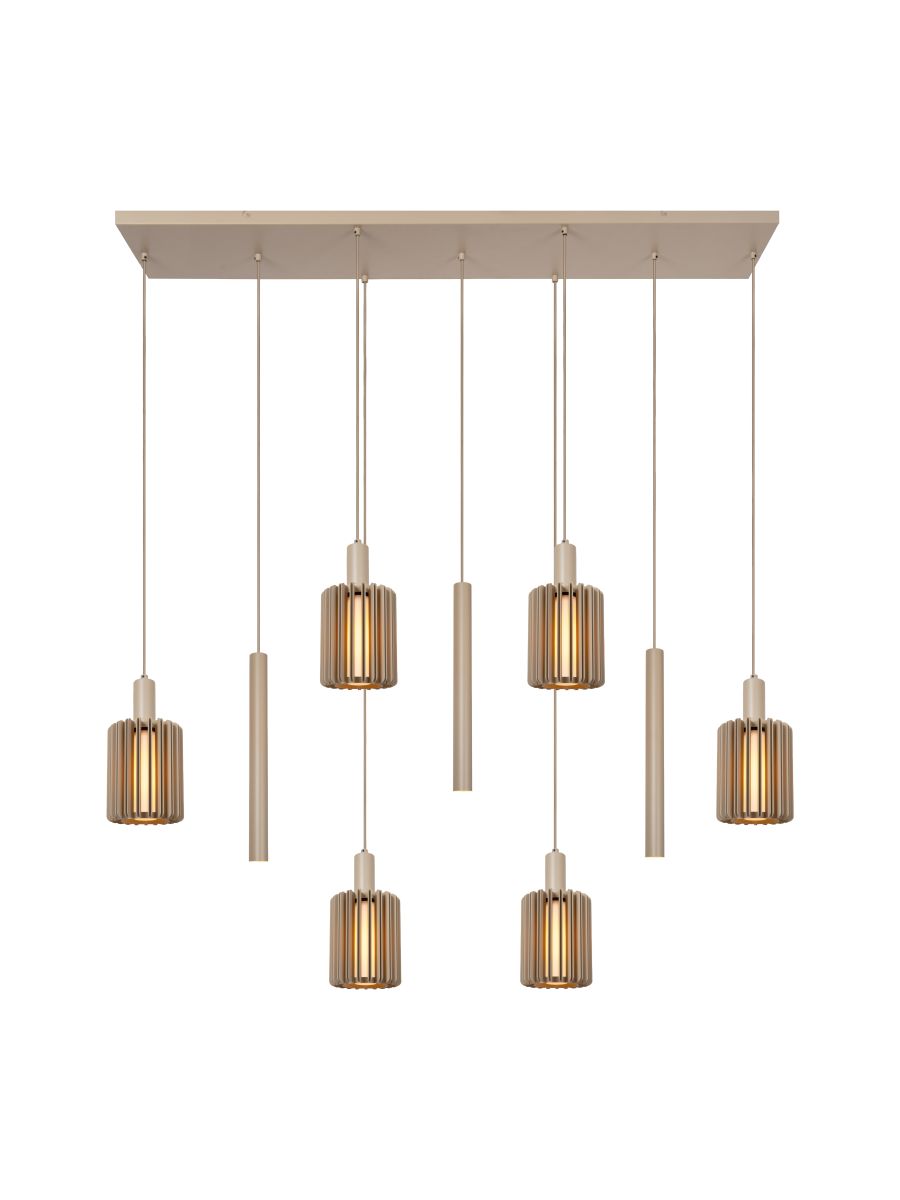 LAMBRES SUSPENSION TAUPE 6XE27 40W ALUMIN.
